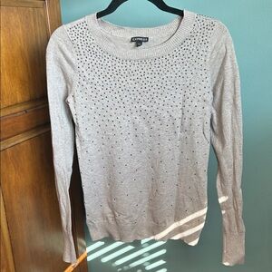 Express Women's Light Beige Studded Long Sleeve Top